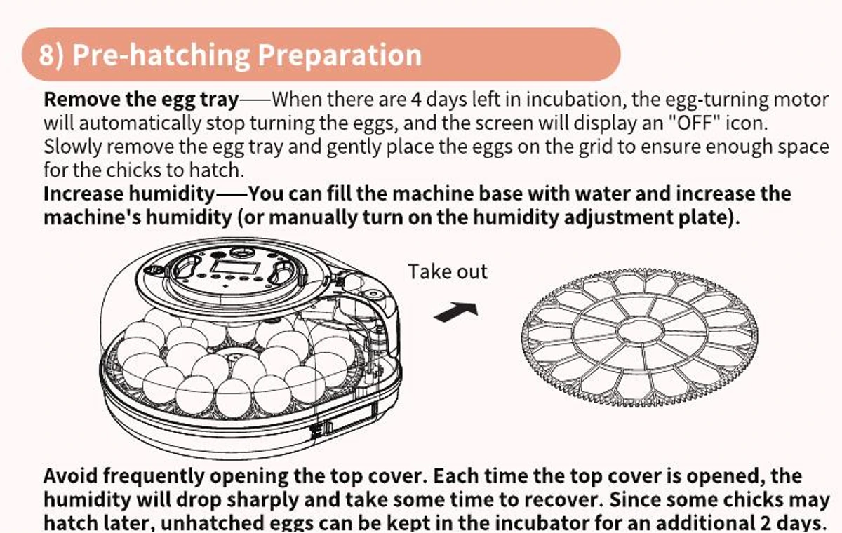 English manual pre-hatch timing example.